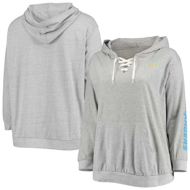 Women's Los Angeles Chargers Heathered Gray Plus Size Lace-Up Pullover Hoodie